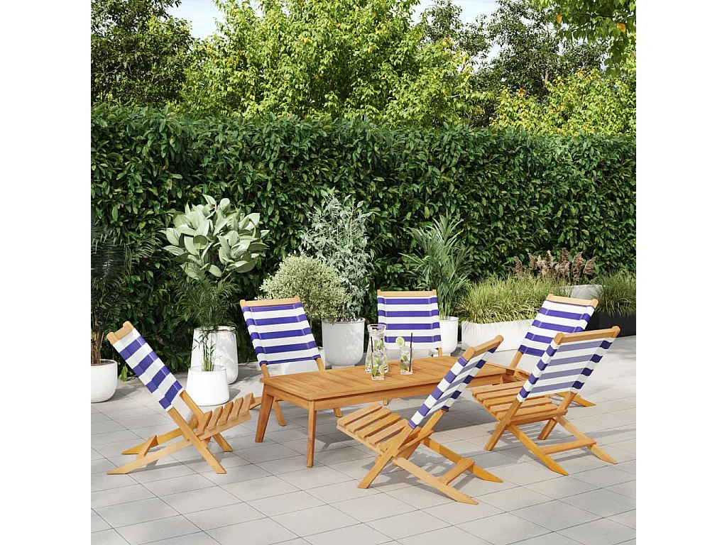 Set di 6 sedie pieghevoli da giardino in tessuto e legno massello