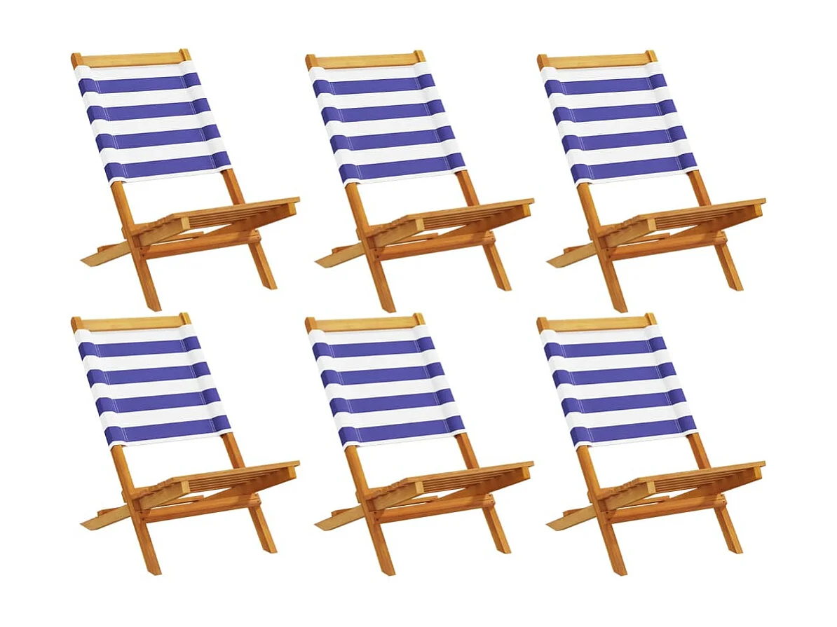 Set di 6 sedie pieghevoli da giardino in tessuto e legno massello