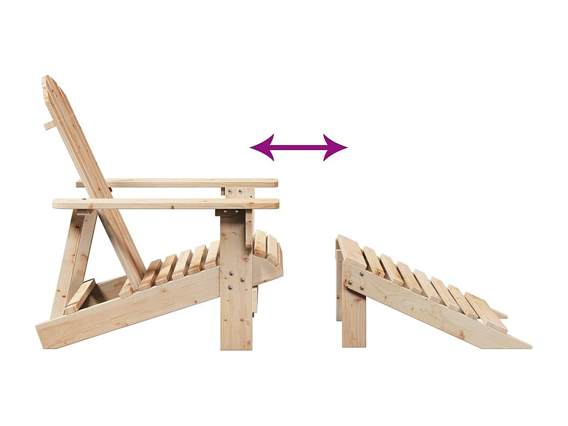 Cadeira Adirondack com pufe de madeira maciça de abeto