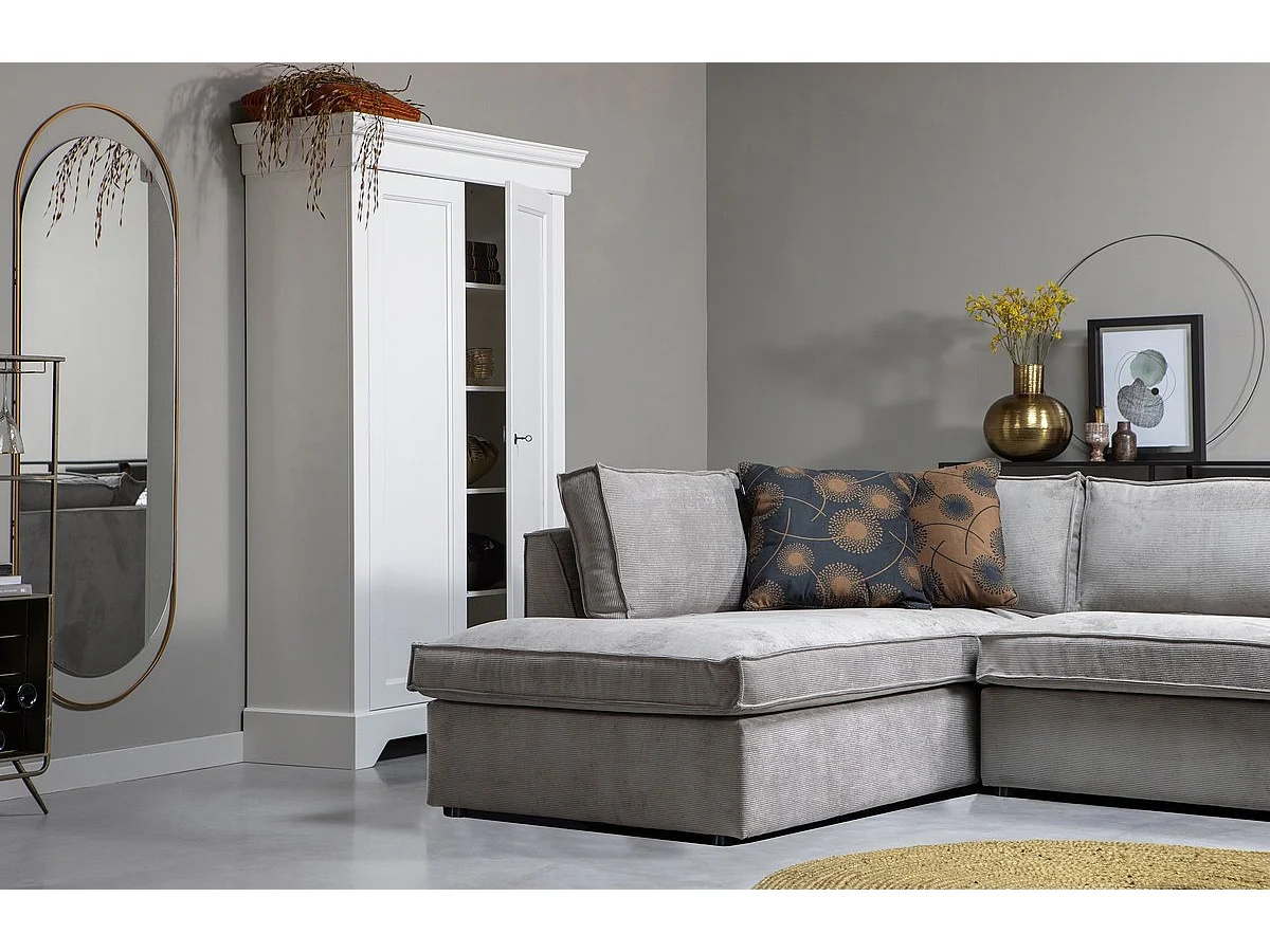 THOMAS - Canapé d'angle gauche 5 places en velours côtelé gris vert