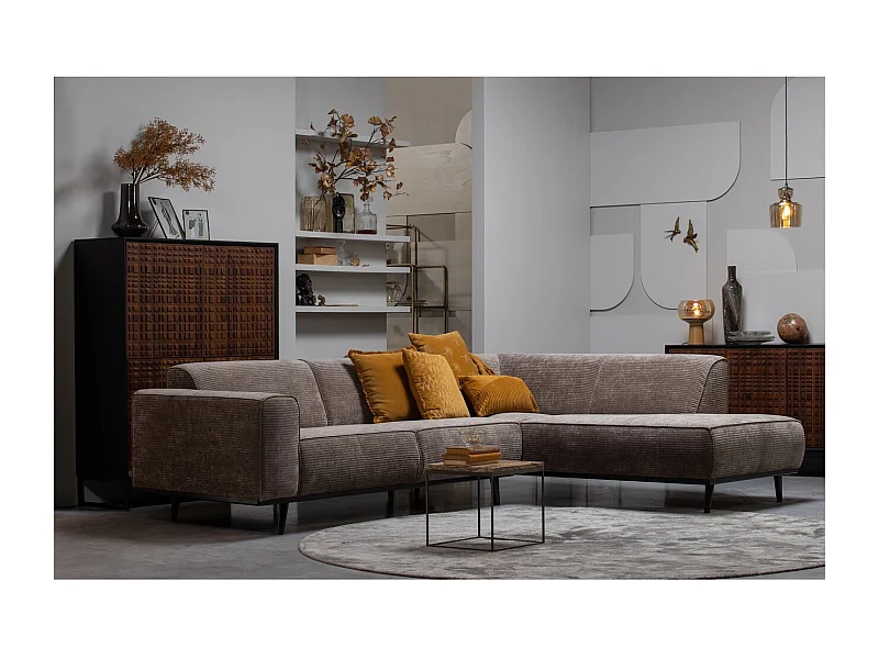 STATEMENT - Divano angolare dritto in tessuto a coste color taupe