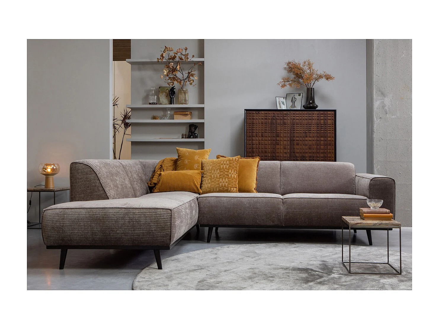 STATEMENT - Canapé d'angle gauche en velours côtelé chic Taupe