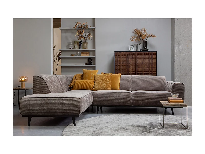 STATEMENT - Divano angolare sinistro in velluto a coste color taupe