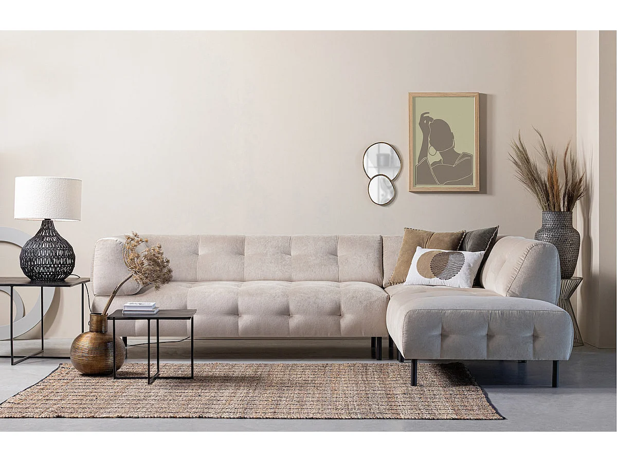 LLOYD - Canapé d'angle droit 5 places en velours sable