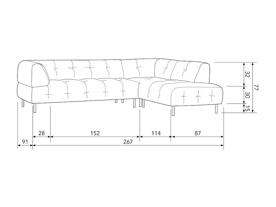 LLOYD - Canapé d'angle droit 5 places en velours sable