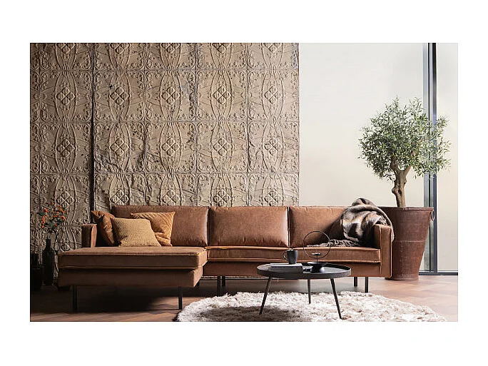 RODEO - Canapé d'angle gauche 4 places en cuir recyclé marron