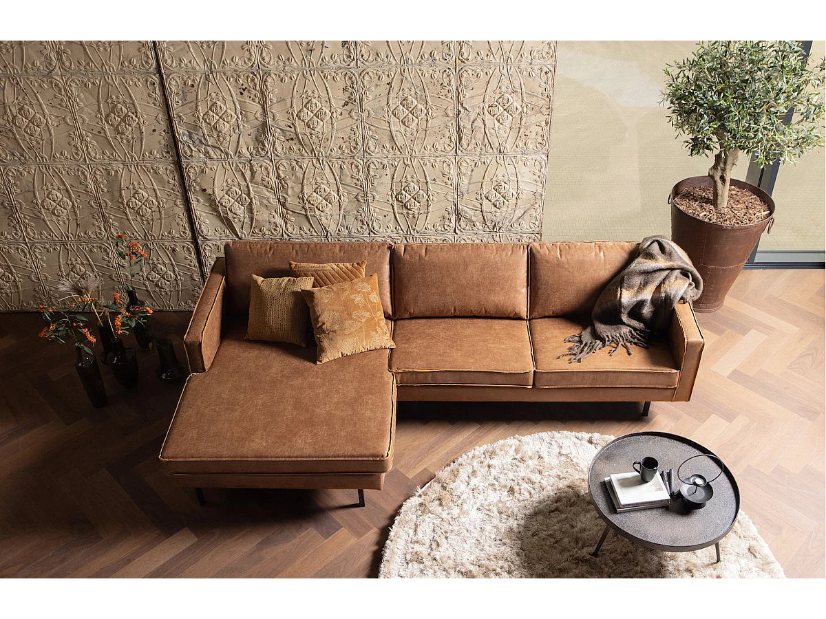 RODEO - Canapé d'angle gauche 4 places en cuir recyclé marron