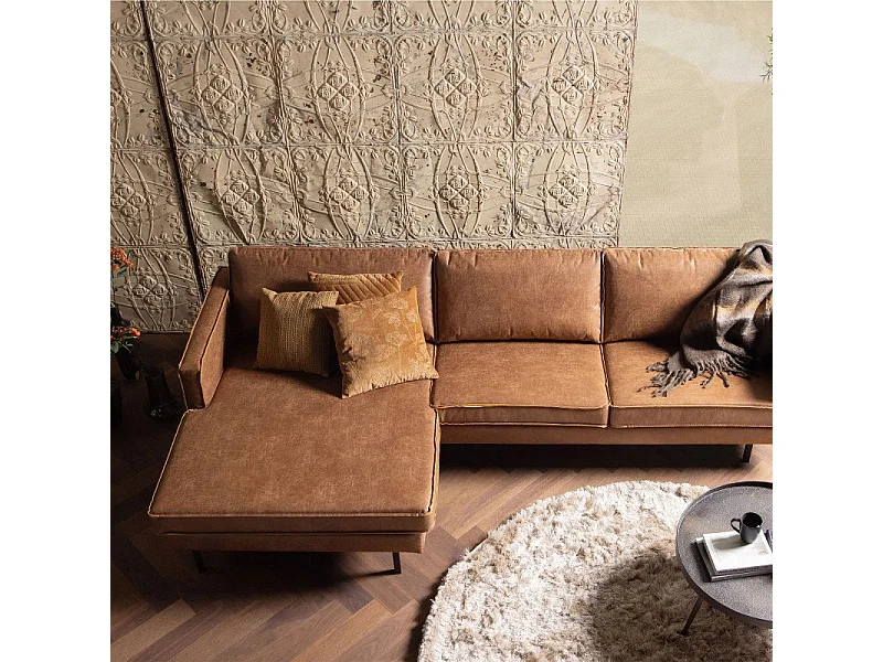 Grand canapé d'angle gauche cuir rétro COLORADO