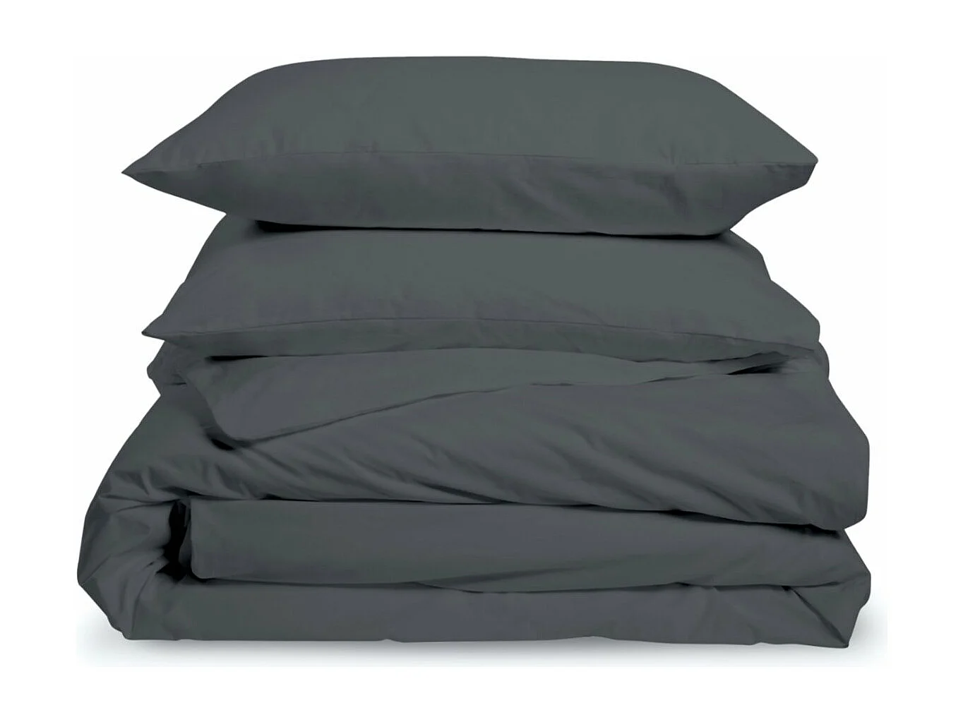 Parure de lit unie 2 personnes percale de coton : Housse 240x260cm+ 2 taie 65x65cm- Anthracite