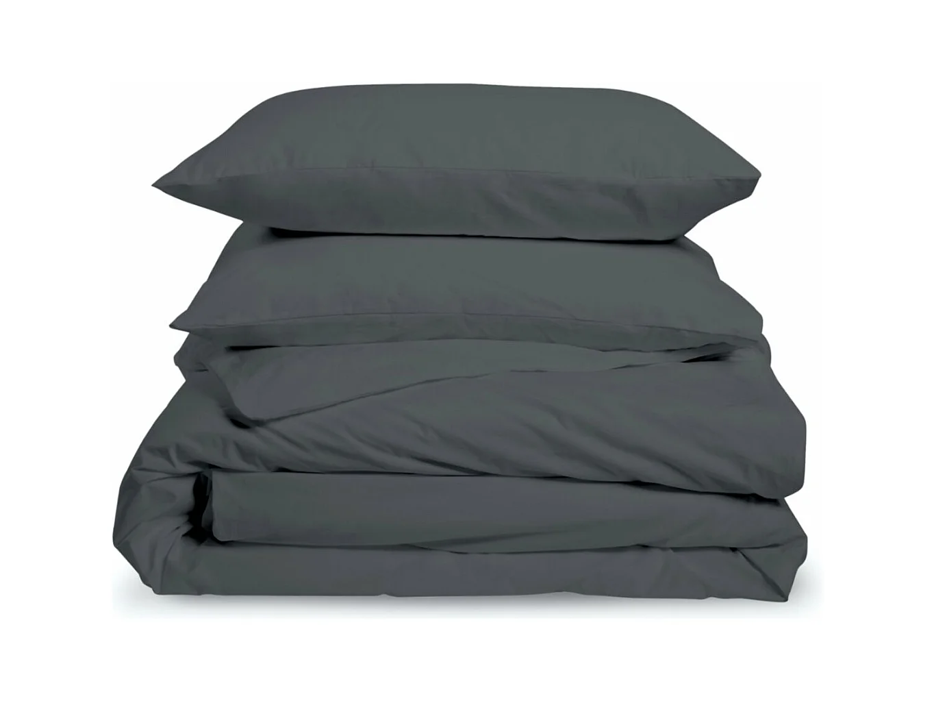 Parure de lit unie 2 personnes percale de coton : Housse 220x240cm+ 2 taie 65x65cm- Anthracite