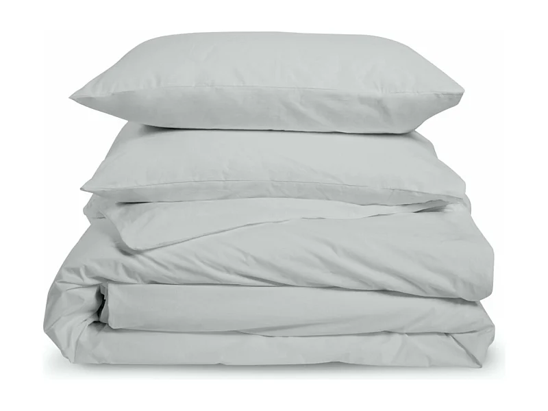 Parure de lit unie 2 personnes percale de coton : Housse 240x260cm+ 2 taie 65x65cm- Gris Clair