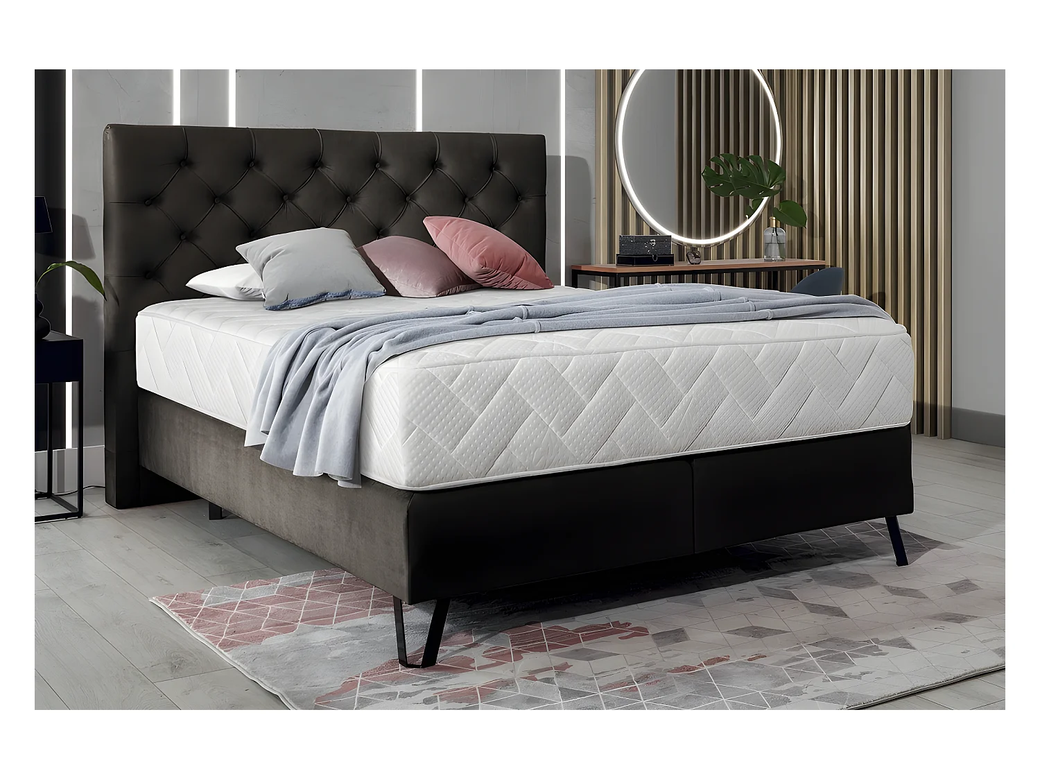 Ensemble lit + sommier + matelas - velours chocolat - 140x200 cm - CORSICA