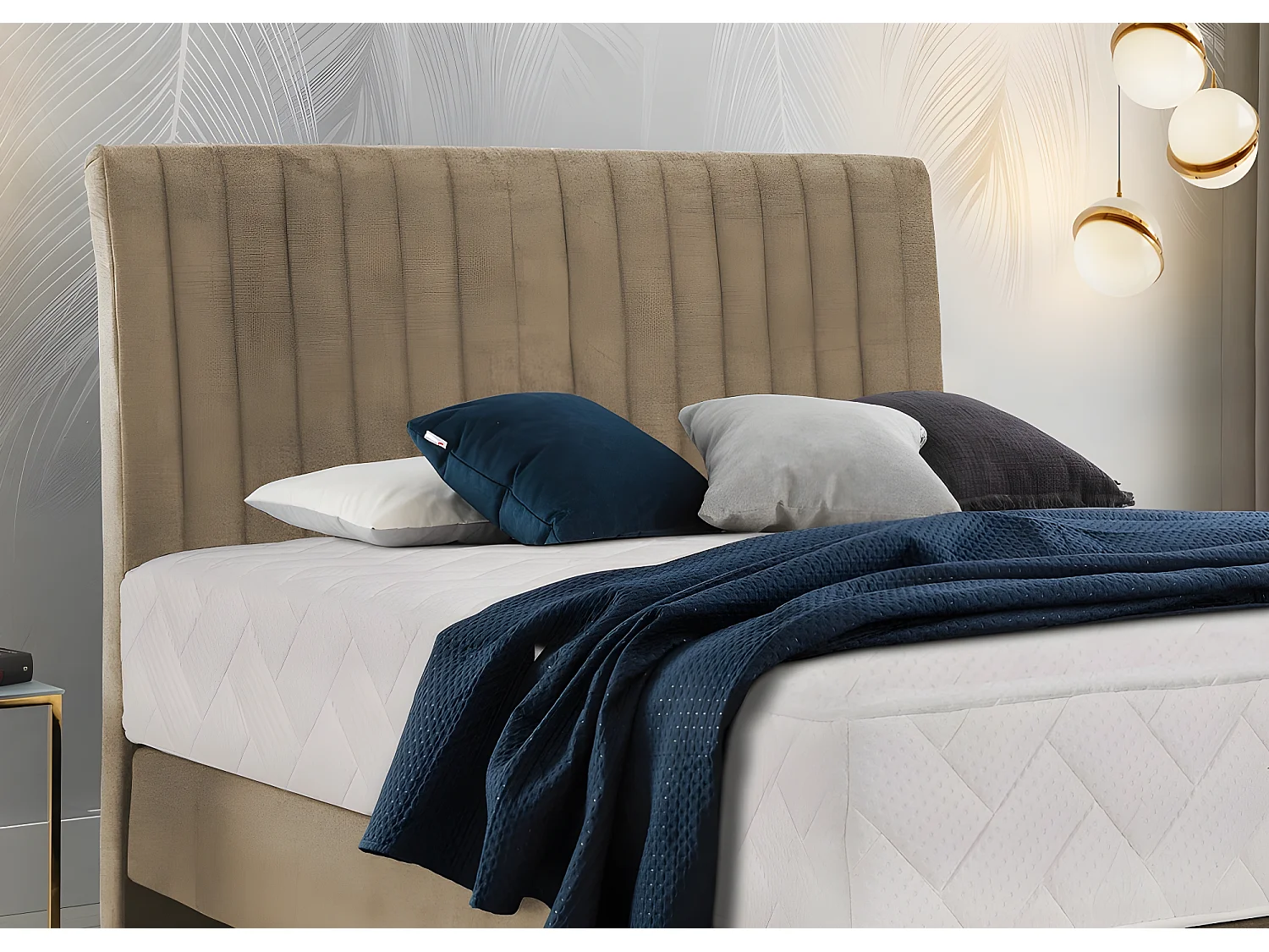 Ensemble lit + sommier + matelas tissu velours beige - 140x200 cm - BLASIO de VENESETTI