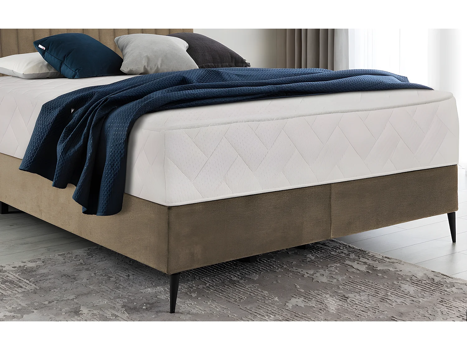 Ensemble lit + sommier + matelas tissu velours beige - 140x200 cm - BLASIO de VENESETTI