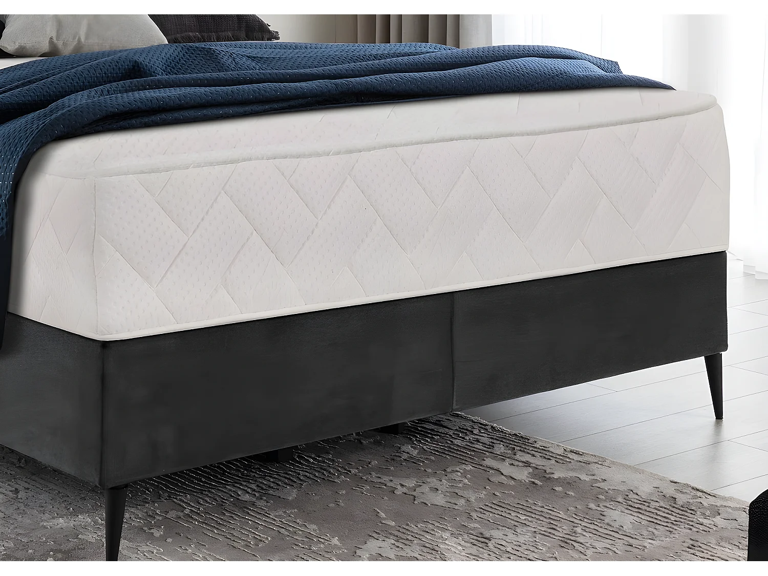 Ensemble lit + sommier + matelas en tissu velours anthracite - 140x200 cm - BLASIO de VENESETTI