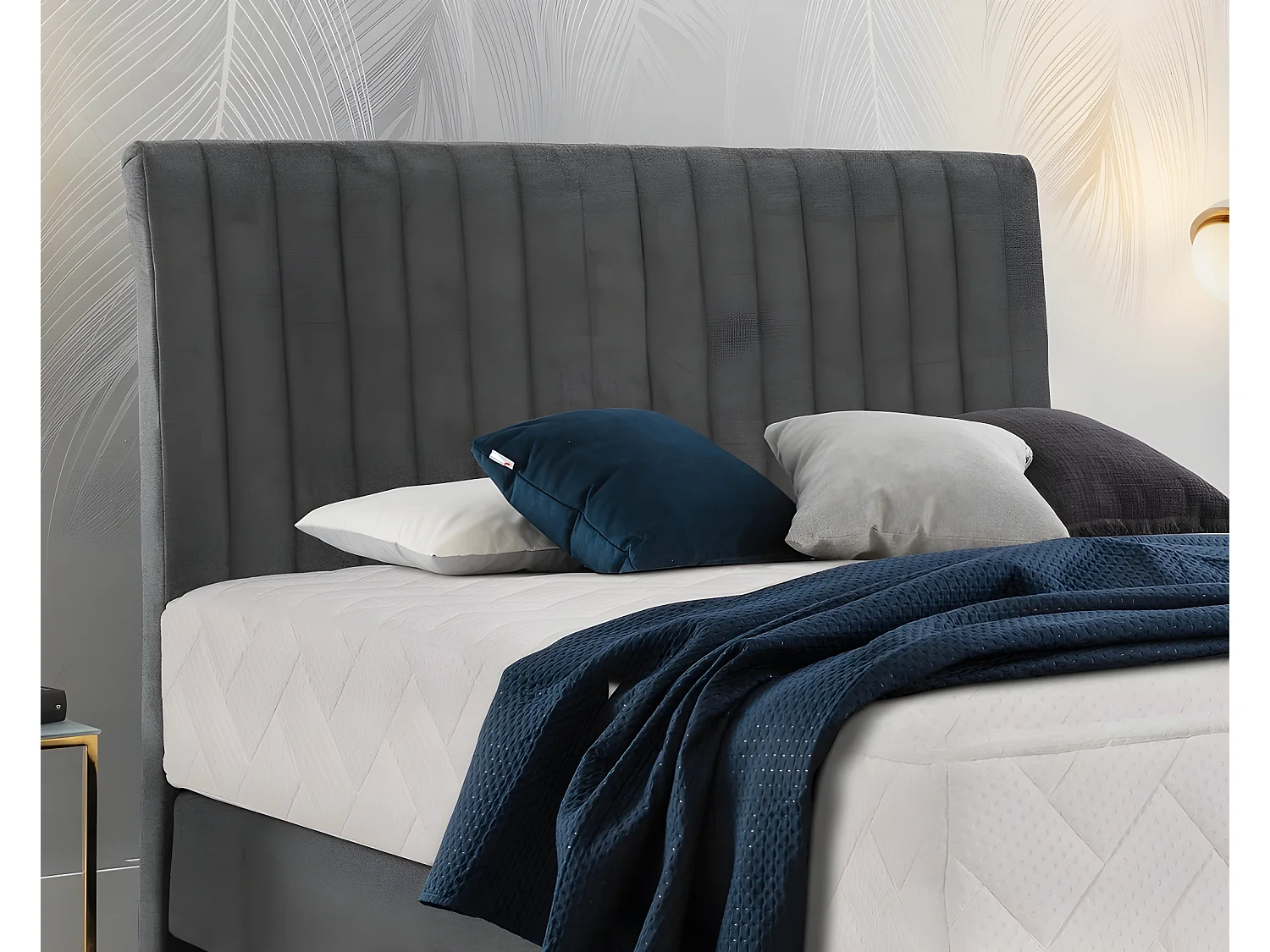 Ensemble lit + sommier + matelas en tissu velours anthracite - 140x200 cm - BLASIO de VENESETTI