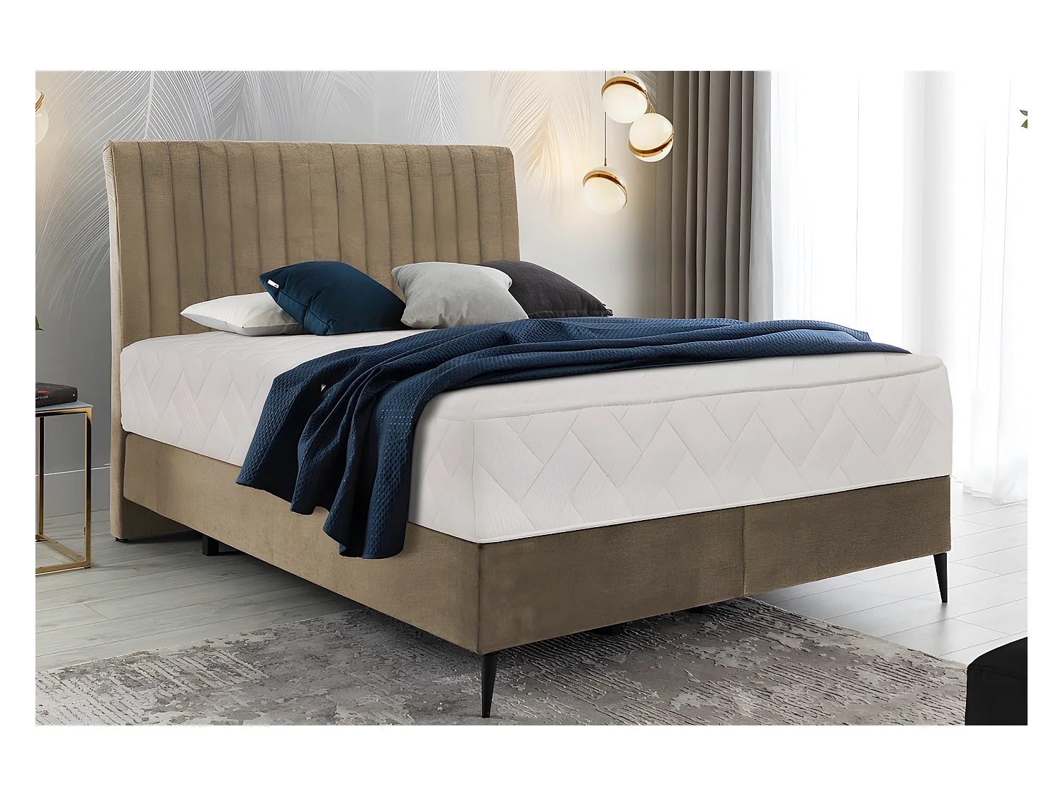 Bedset + boxspring + matras van beige fluweel 160x200 cm BLASIO van VENESETTI