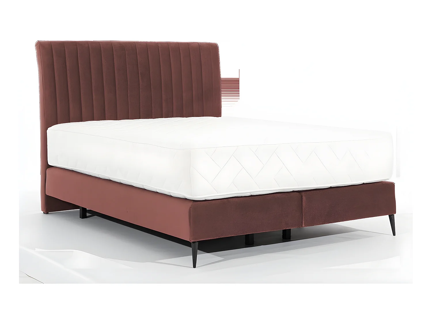 Bedframe + lattenbodem + matras BLASIO van VENESETTI in lichtroze fluweel voor een herstellende en comfortabele slaap - 160x200 cm