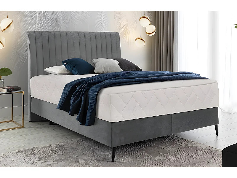 Ensemble lit + sommier + matelas en tissu velours gris - 140x200 cm - BLASIO de VENESETTI