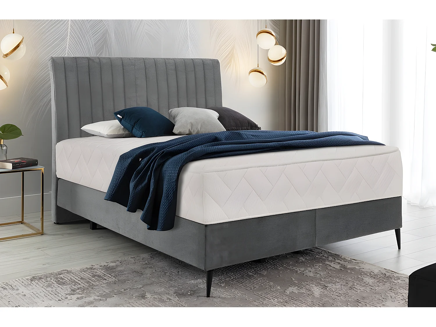 Ensemble lit + sommier + matelas en tissu velours gris - 140x200 cm - BLASIO de VENESETTI