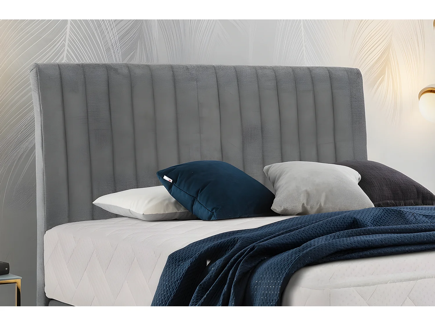 Ensemble lit + sommier + matelas en tissu velours gris - 140x200 cm - BLASIO de VENESETTI