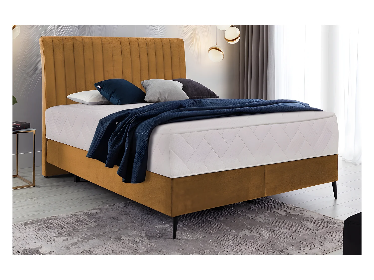 Ensemble lit + sommier + matelas en tissu velours cuivre - 140x200 cm - BLASIO de VENESETTI
