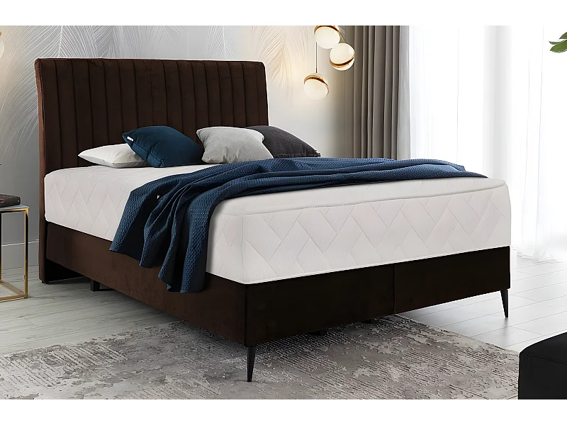 Ensemble lit + sommier + matelas BLASIO de VENESETTI - velours chocolat - 160x200 cm