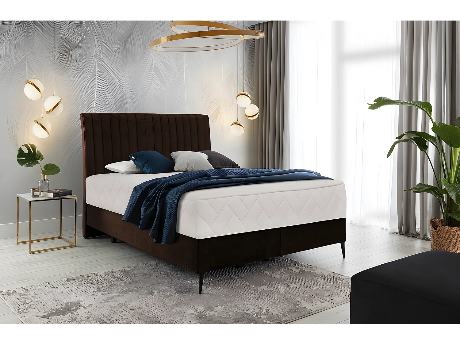 Ensemble lit + sommier + matelas BLASIO de VENESETTI - velours chocolat - 160x200 cm