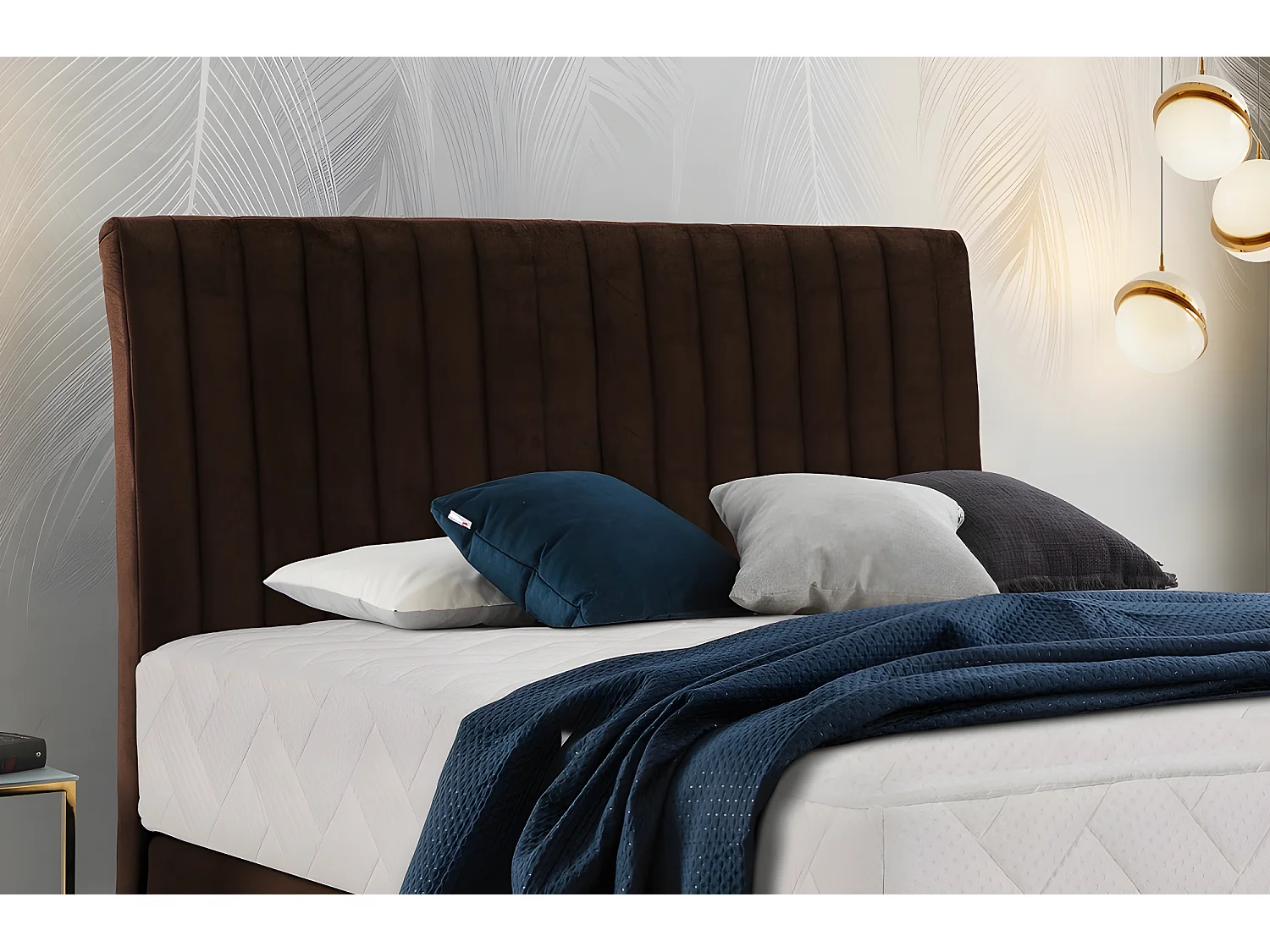 Ensemble lit + sommier + matelas BLASIO de VENESETTI - velours chocolat - 160x200 cm