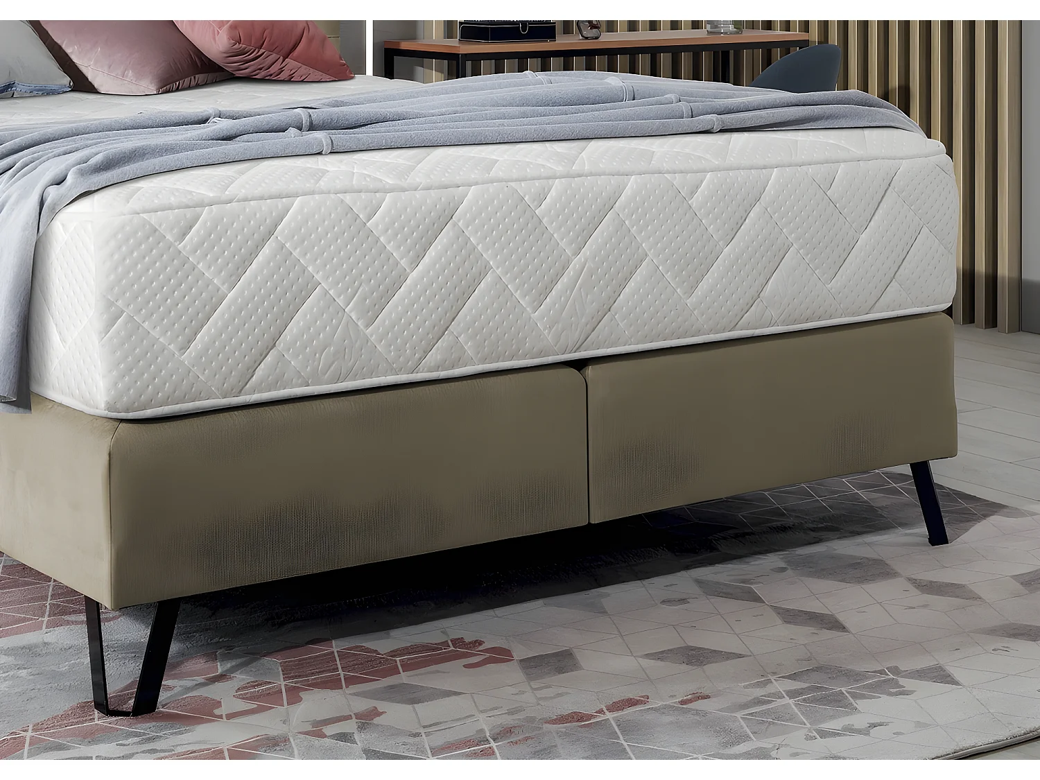 Ensemble lit + sommier + matelas - velours beige - 160x200 cm - CORSICA