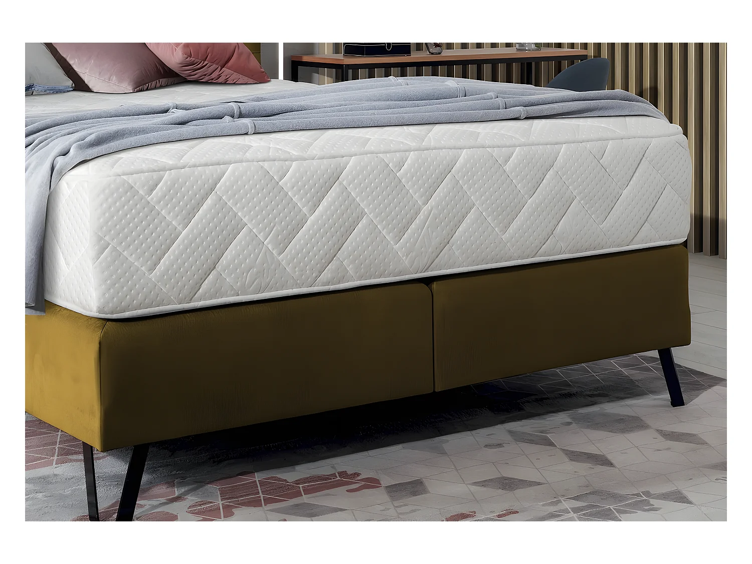 Ensemble lit + sommier + matelas - velours cuivre - 160x200 cm - CORSICA