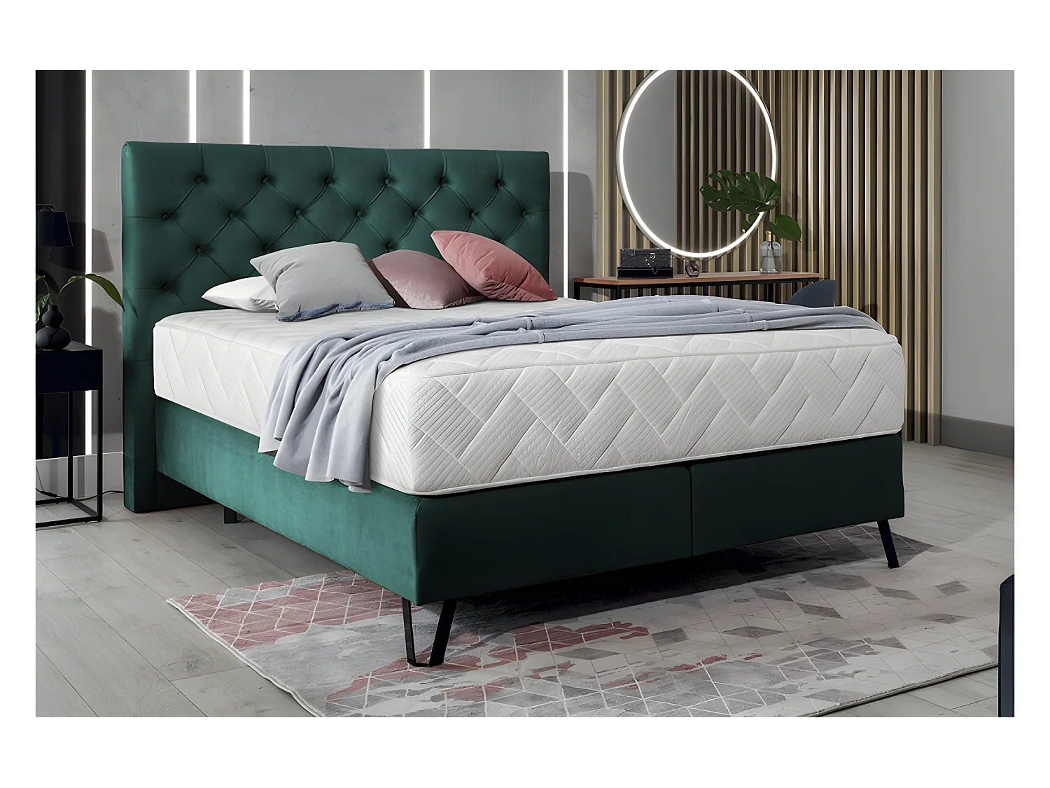 Ensemble lit + sommier + matelas - velours vert foncé - 180x200 cm - CORSICA
