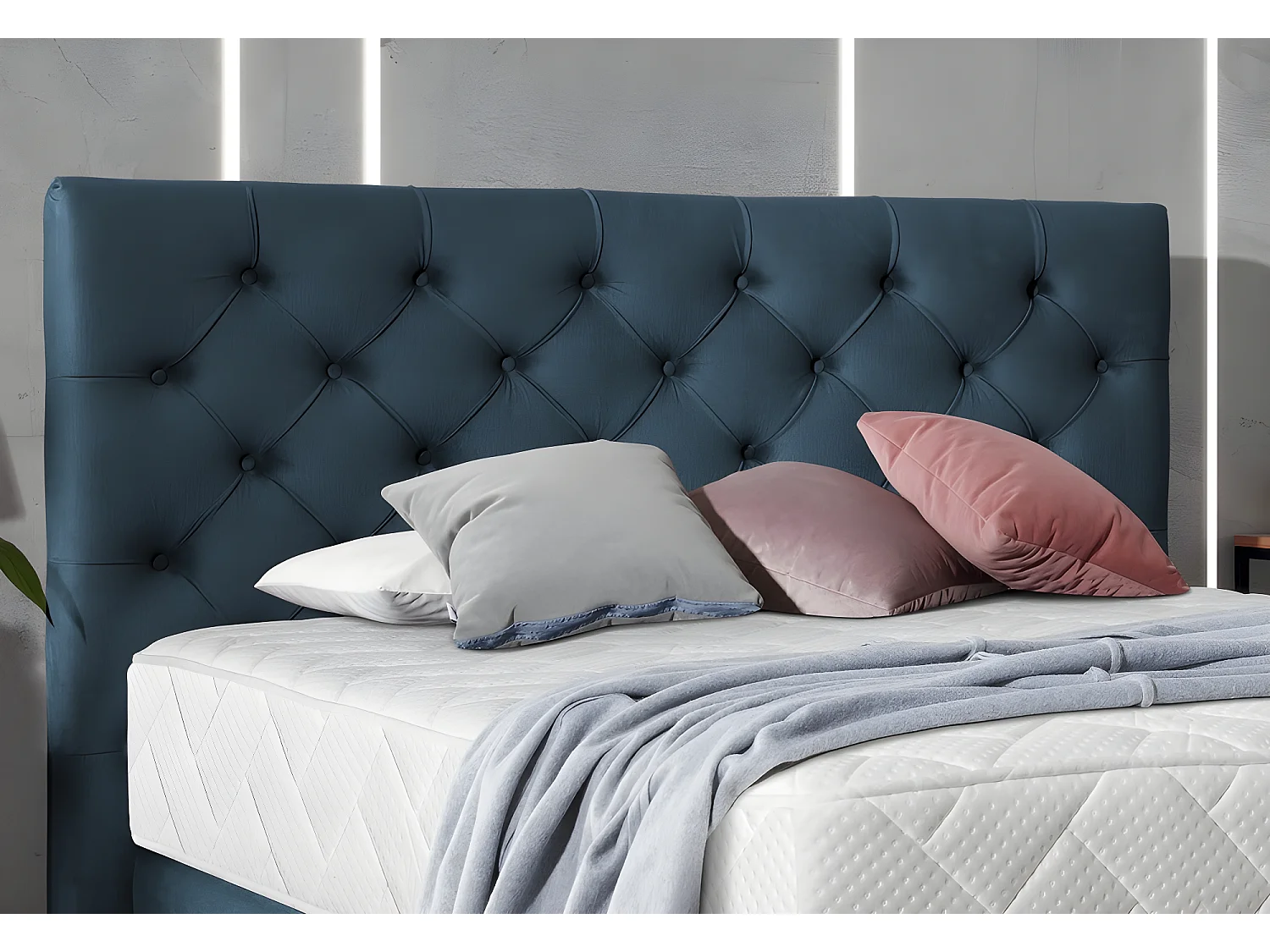 Ensemble lit + sommier + matelas - velours bleu foncé - 140x200 cm - CORSICA