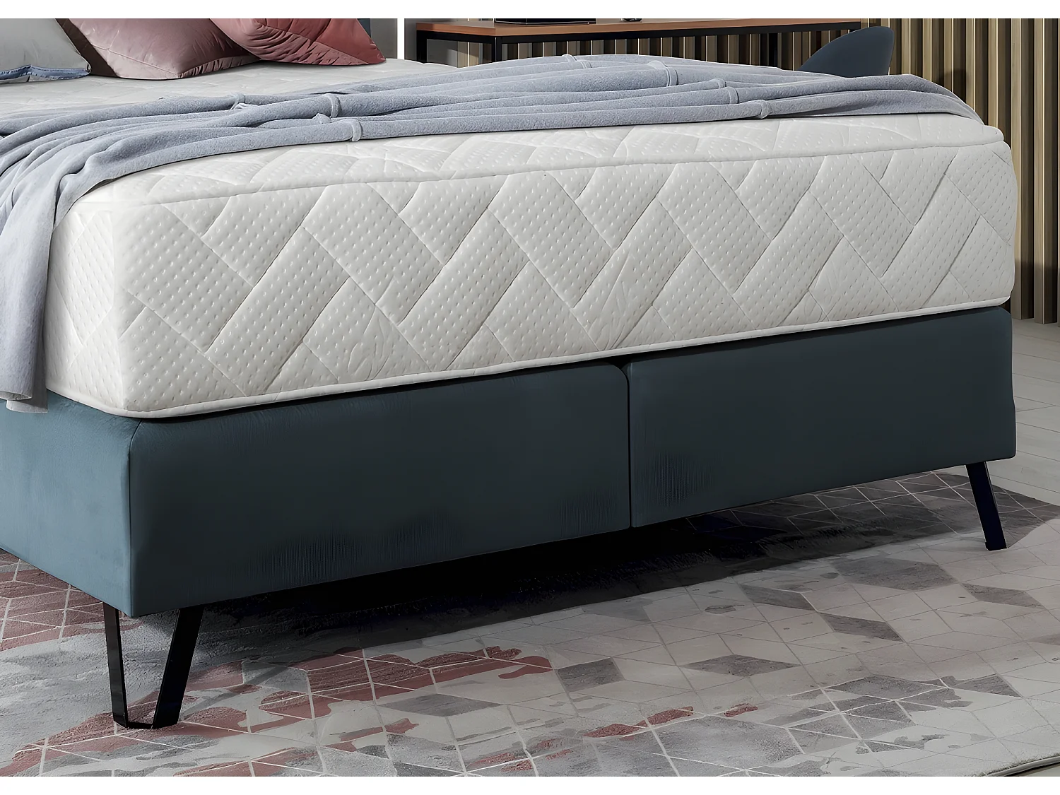 Ensemble lit + sommier + matelas - velours bleu foncé - 140x200 cm - CORSICA