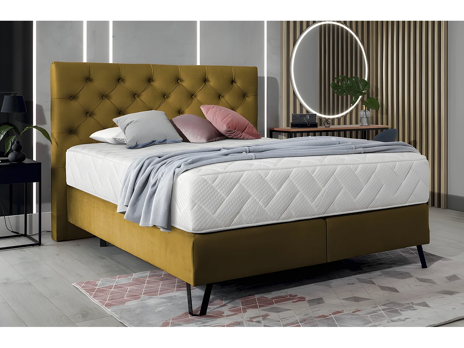 Ensemble lit + sommier + matelas - velours cuivre - 180x200 cm - CORSICA