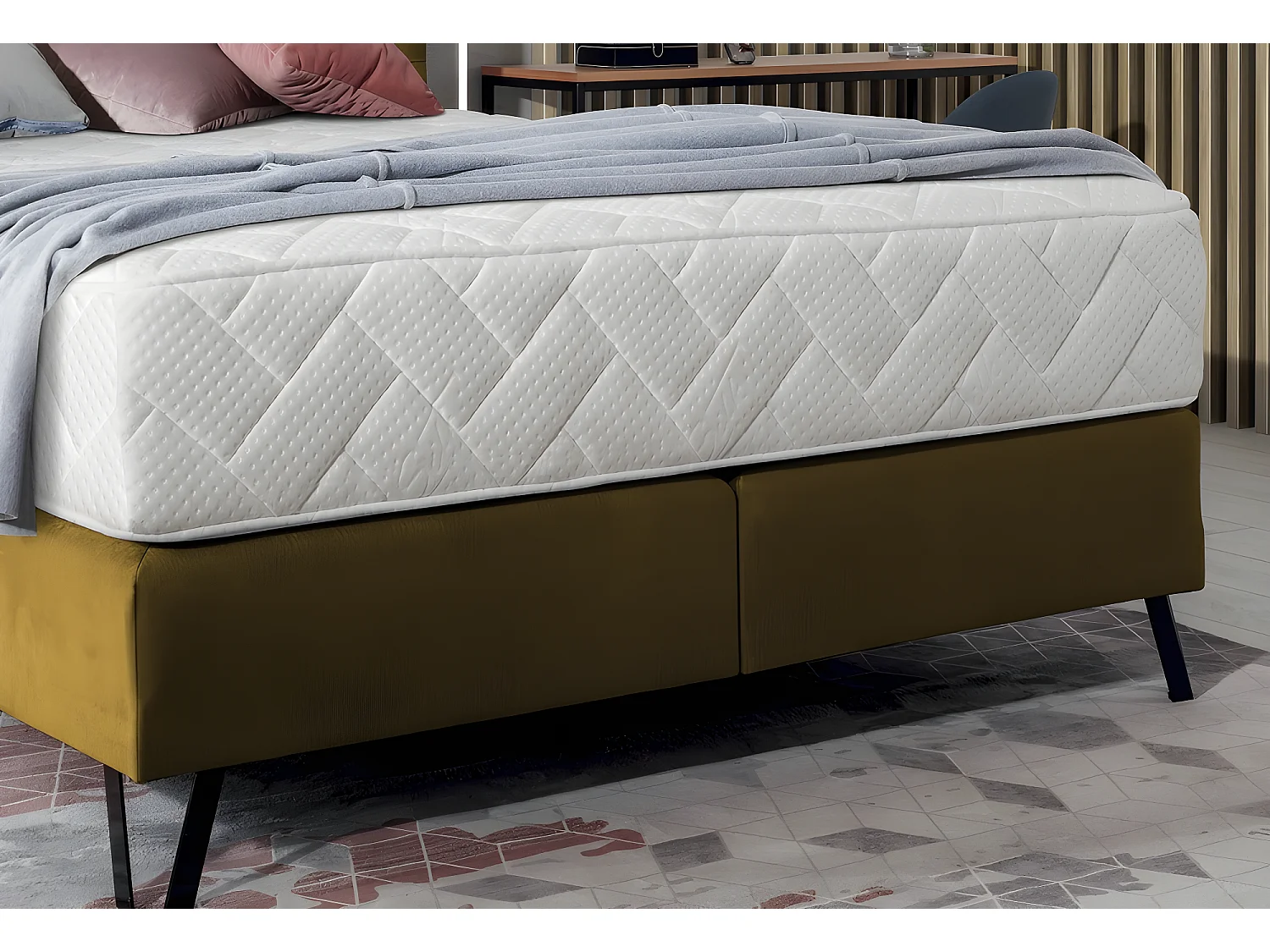 Ensemble lit + sommier + matelas - velours cuivre - 180x200 cm - CORSICA