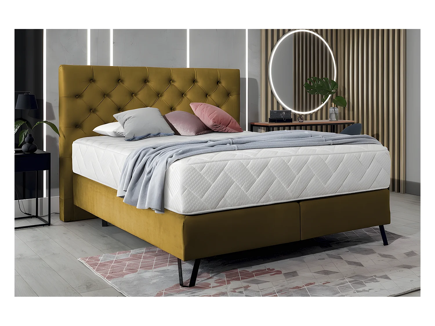 Ensemble lit + sommier + matelas - velours cuivre - 180x200 cm - CORSICA