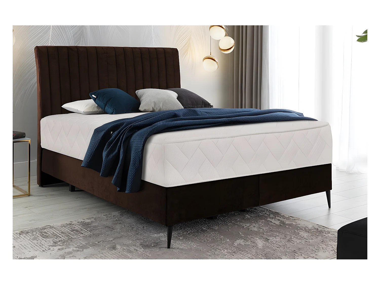 Ensemble lit + sommier + matelas BLASIO de VENESETTI - velours chocolat - 180x200 cm