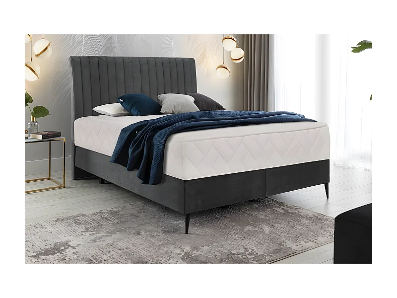 Ensemble lit + sommier + matelas tissu velours anthracite - 180x200 cm- BLASIO de VENESETTI