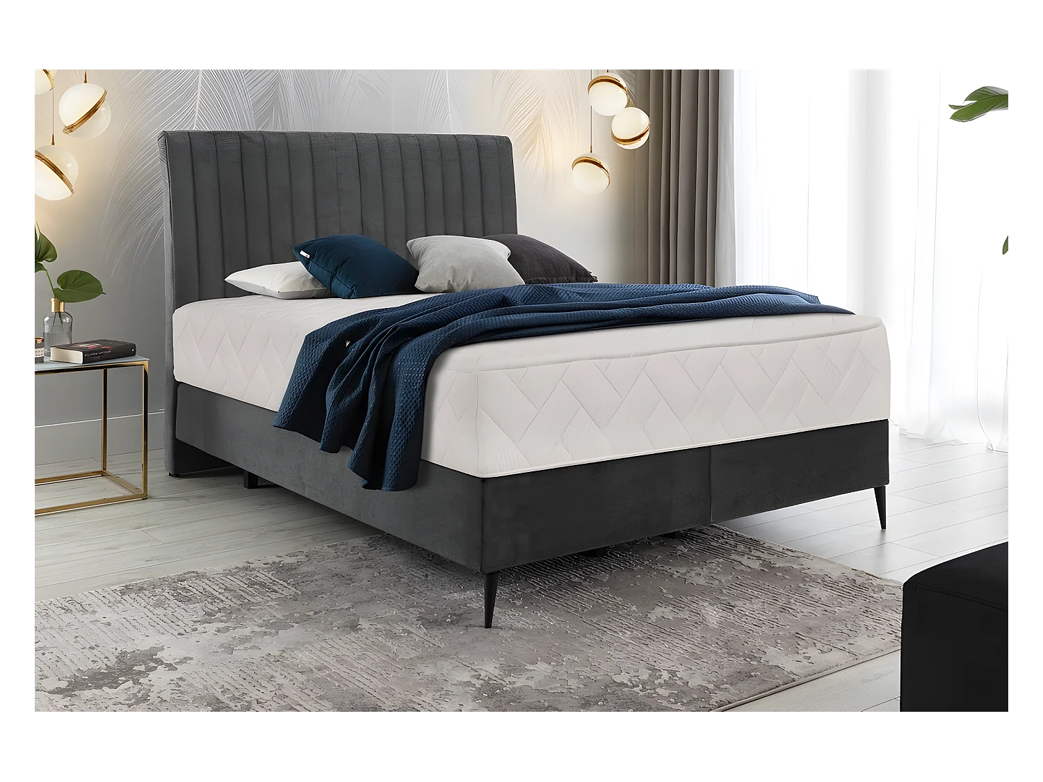 Ensemble lit + sommier + matelas tissu velours anthracite - 180x200 cm- BLASIO de VENESETTI