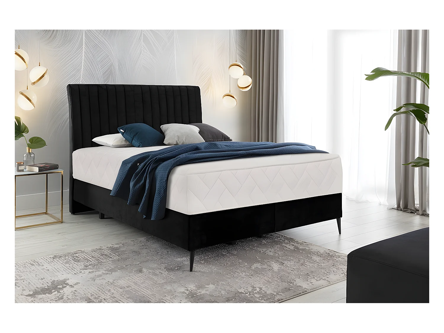 Ensemble lit + sommier + matelas tissu velours noir - 160x200 cm - BLASIO de VENESETTI