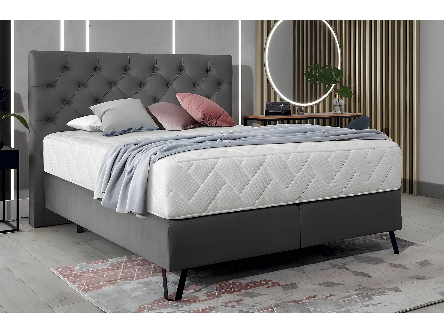 Ensemble lit + sommier + matelas - velours gris foncé - 140x200 cm - CORSICA