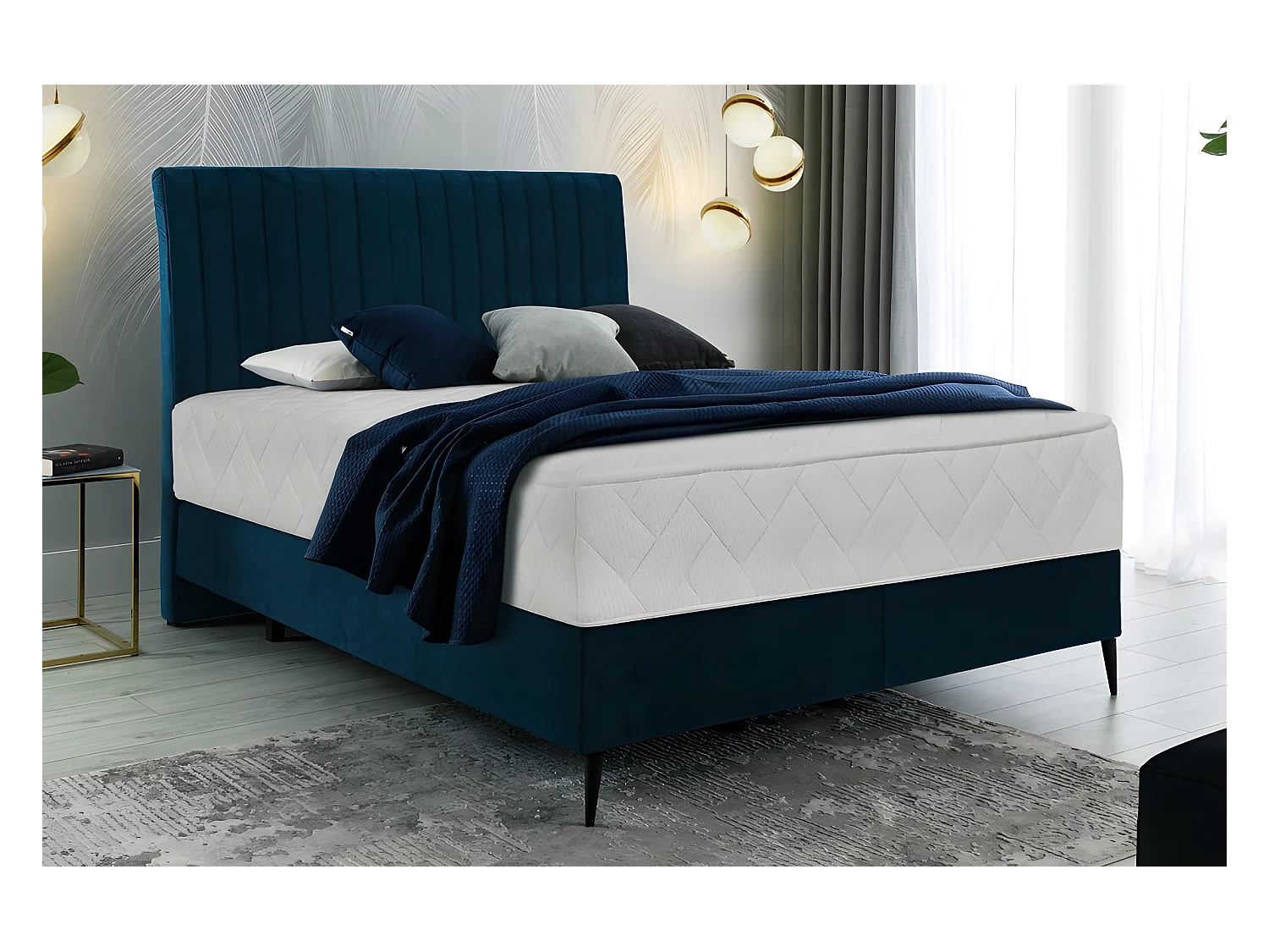 Bed + Boxspring + Matras in Donkerblauwe Velours Stof 160x200 cm - BLASIO van VENESETTI