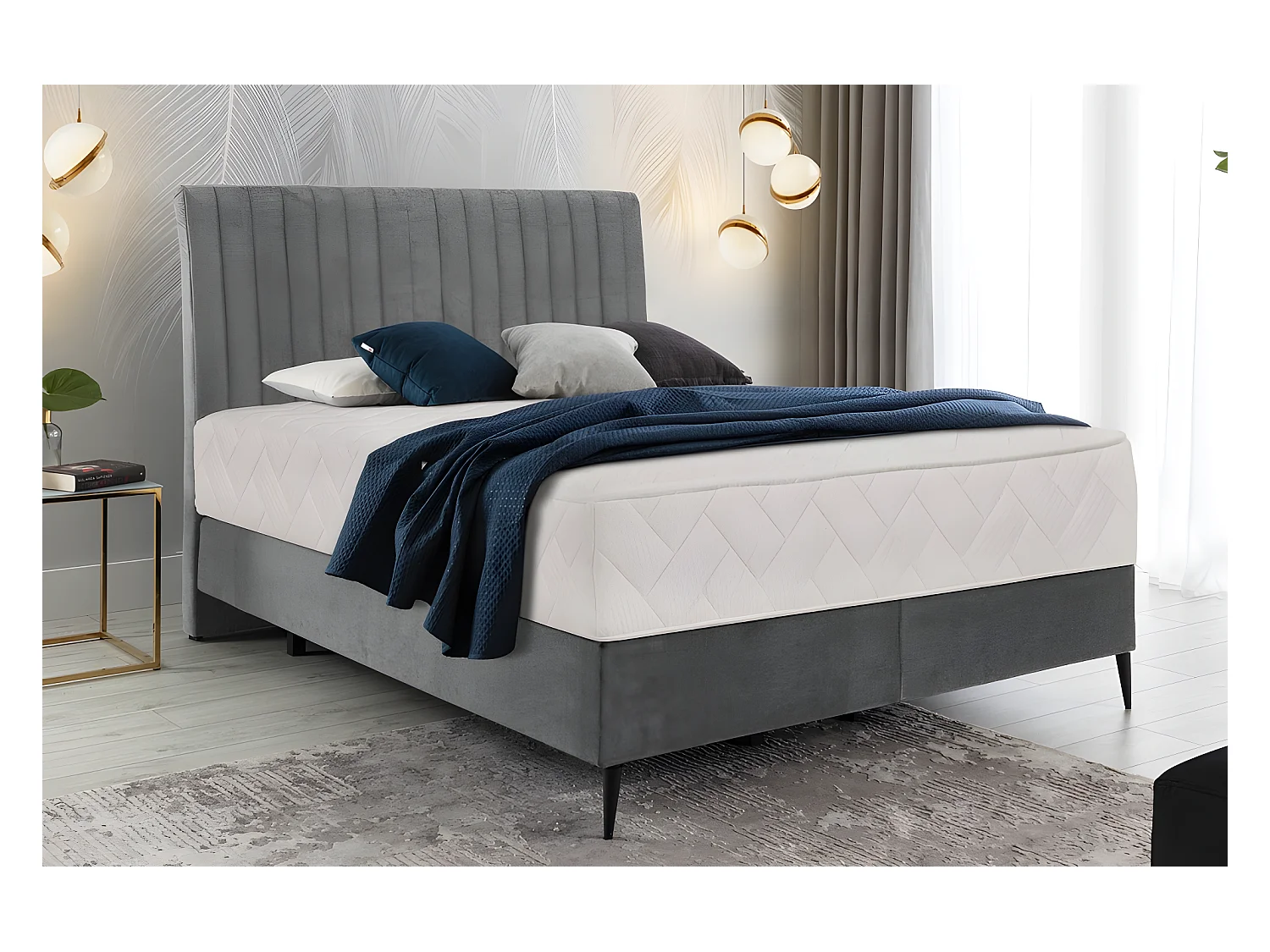 Ensemble bed + boxspring + matras fluwelen grijze stof - BLASIO van VENESETTI - Comfortabel en elegant voor dromerige nachten