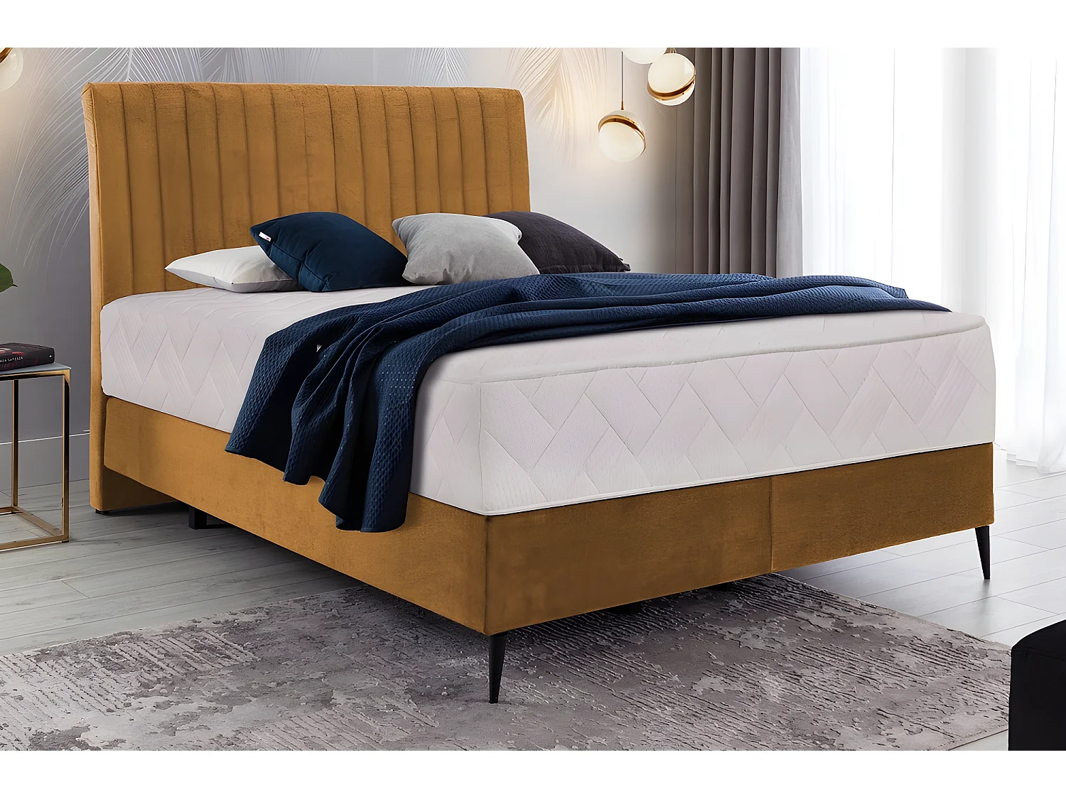 Ensemble lit + sommier + matelas tissu velours cuivre - 160x200 cm - BLASIO de VENESETTI