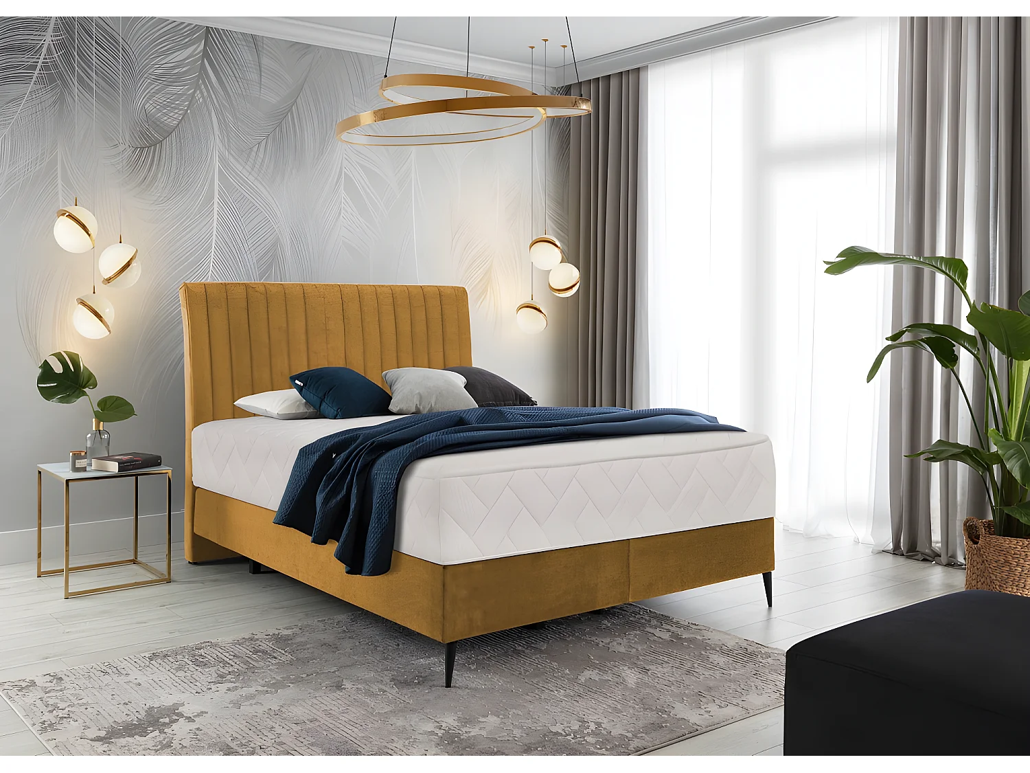 Ensemble lit + sommier + matelas tissu velours cuivre - 160x200 cm - BLASIO de VENESETTI