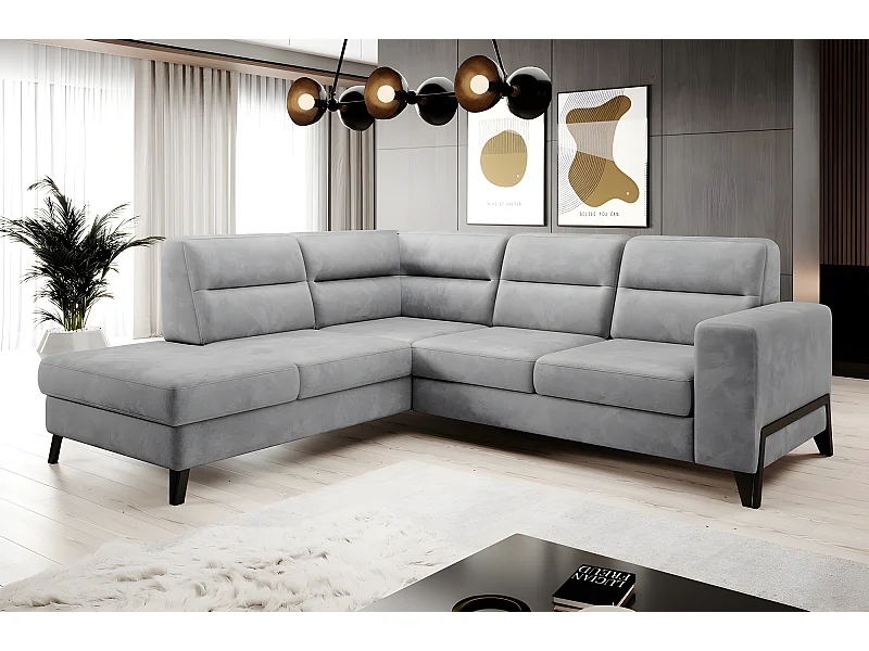 Canapé d'angle convertible - CASTA VELOURS - en tissu Luxe, gris, 5/6 places, angle gauche (vu de face)