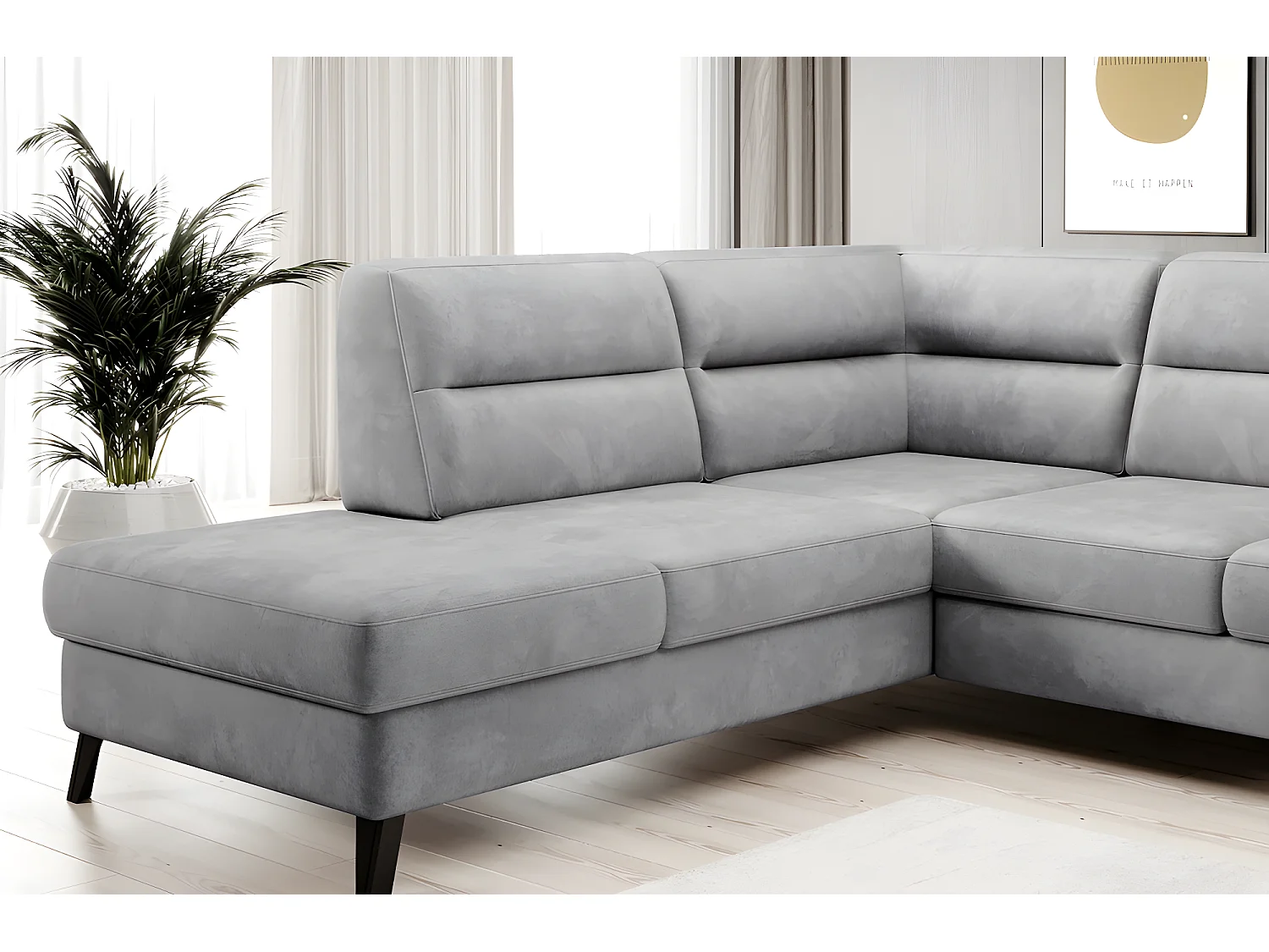 Canapé d'angle convertible - CASTA VELOURS - en tissu Luxe, gris, 5/6 places, angle gauche (vu de face)