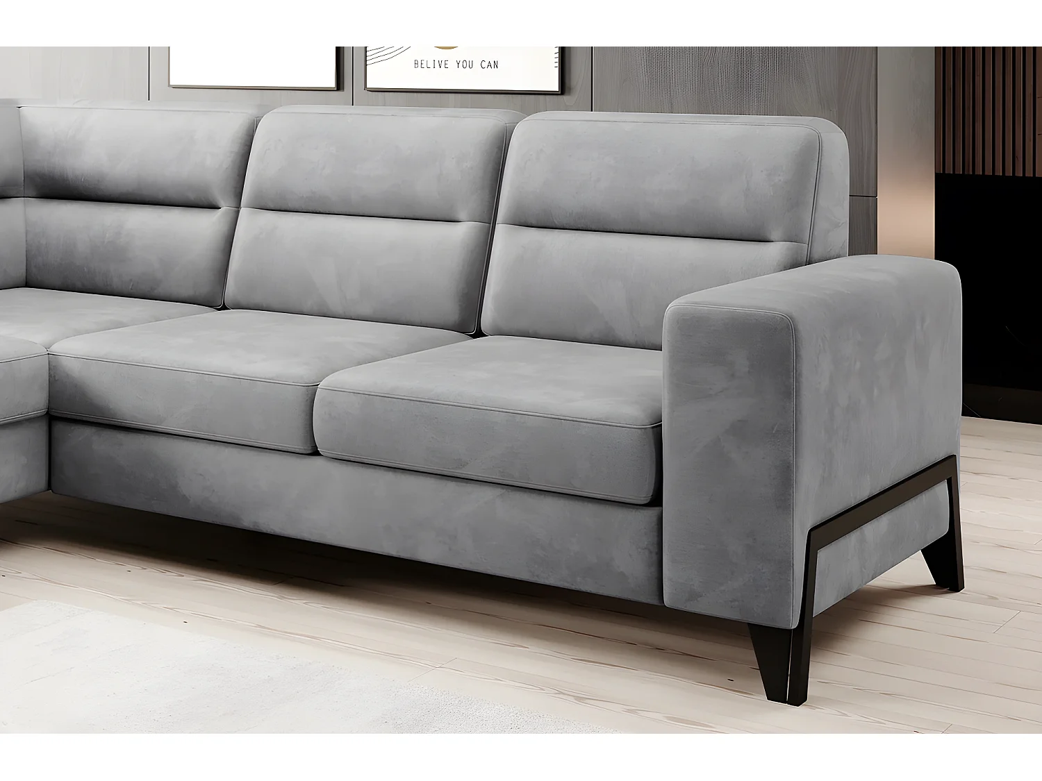 Canapé d'angle convertible - CASTA VELOURS - en tissu Luxe, gris, 5/6 places, angle gauche (vu de face)