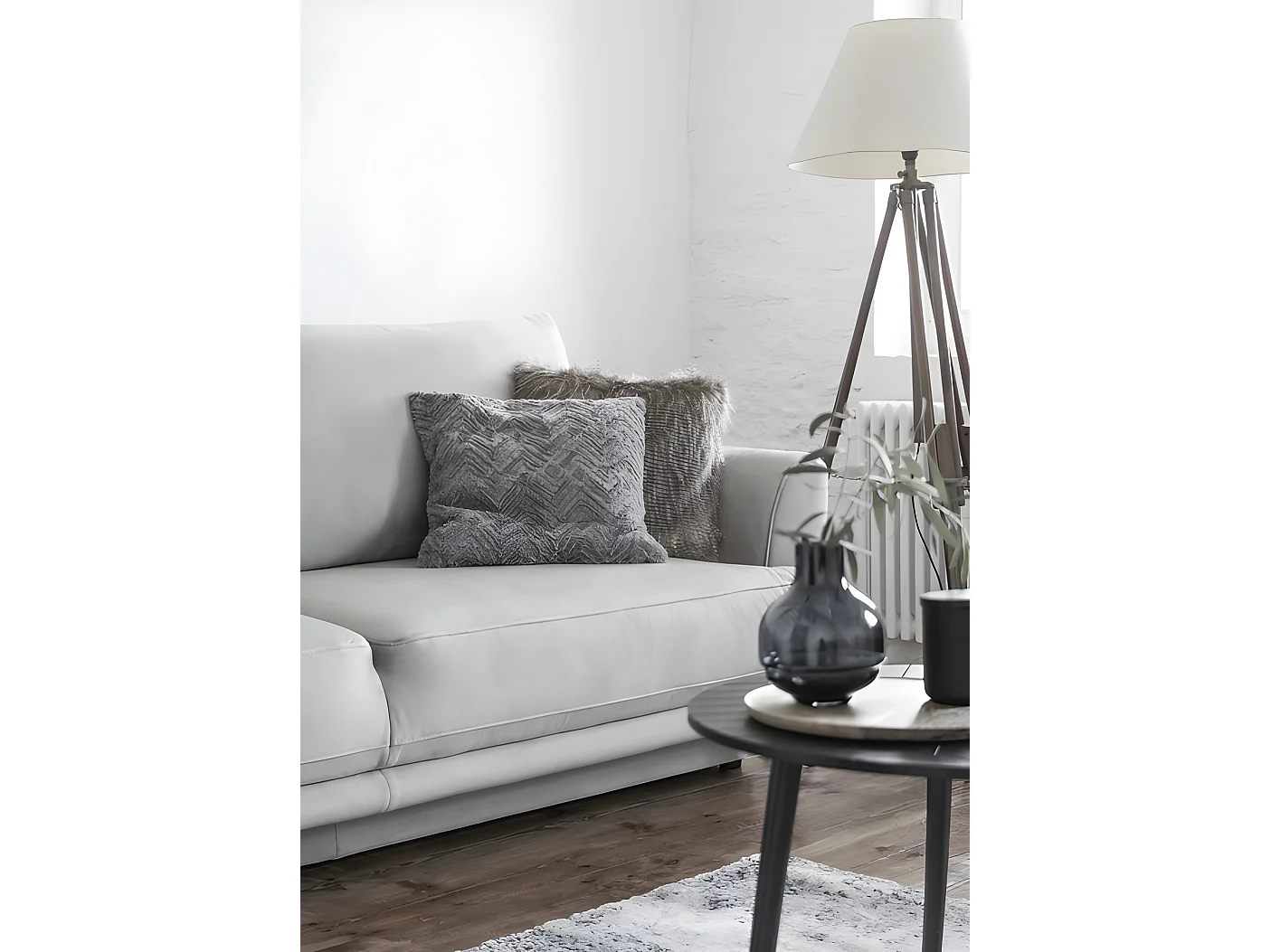 Canapé 3/4 places convertible - GRIS - en tissu velours de qualité luxe, MEGANE